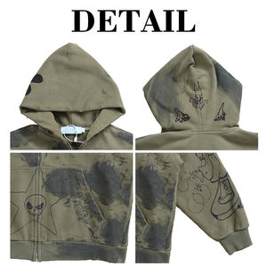 Sweat à capuche zippé pour homme KingSen OEM, imprimé numérique brodé, respirant, effet vieilli, polaire épais, hiver, vintage, hip-hop - Product Image 6