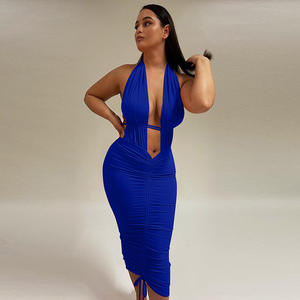 Nuovi arrivi Summer Trend Backless Bodycon Dresses Hollow Out Bandage coulisse Halter Sexy pieghettato Women Long Maxi Dress - Product Image 4