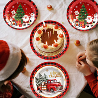 Vente chaude, thème de Noël, rouge, vert, 3 couleurs, plaid, 10 pièces, ensemble de couverts en plastique jetables, assiette, décoration de fête de voiture