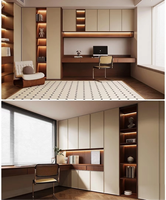 Système mural de bibliothèque moderne extensible en bois massif et acier inoxydable pour salon, portes en verre, éclairage de lecture dissimulé, 5 étagères