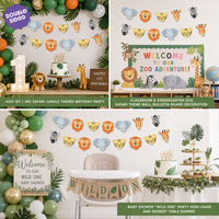 Bannière en forme d'animaux de la jungle, double face, pour événements scolaires, guirlande de fond, décorations suspendues pour mariage, baby shower, fête
