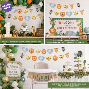 Striscione a Forma di Animali della Giungla, Doppio Lato, per Eventi Scolastici, Sfondo per Matrimoni, Baby Shower, Decorazioni Appese per Feste - Product Image 4