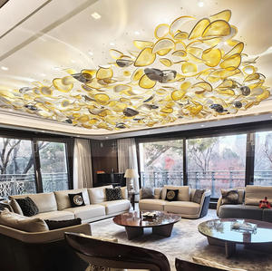Lustre LED en verre feuille de lotus personnalisé, anti-éblouissement, réglable, pour hall d'hôtel, <span class=keywords><strong>immobilier</strong></span> - Product Image 2