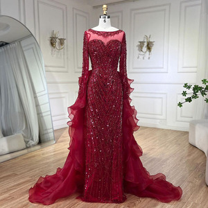 S2843N 2026 Nuovo Abito da Sera Lungo <span class=keywords><strong>Bordeaux</strong></span> Lussuoso con Perline Elegante per Presentazioni, Sfilate di Moda e Spettacoli - Product Image 1