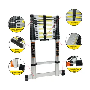 Adjustable Bamboo Telescopic Ladder Foldable Ladders Aluminum Wall Mounted Straight Fire Escape Ladder For Sale