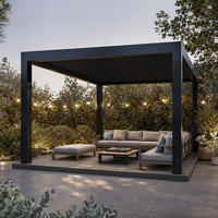 Pergola, gazebo, pavillon automatique en aluminium thermolaqué avec éclairage LED pour terrasse extérieure, jardin, balcon, nature