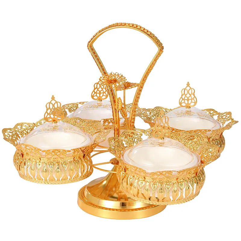 2022 New Design Arabic Style Acrylic Chocolate Holder Metal Cake Plate Cookies Dishes Fruit Snack Dish Candy Box