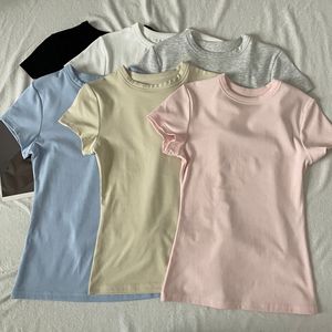 Ruichi bm phong cách phụ nữ mùa hè Áo Thun Ngắn Tay Cổ Tròn màu trơn in bó sát lớp cơ sở Áo sơ mi - Product Image 2