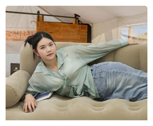 Canapé-<span class=keywords><strong>Lit</strong></span> Gonflable Flocqué <span class=keywords><strong>2</strong></span> Personnes en PVC, Canapé Gonflable Double Pliable pour Chambre et Camping en Plein Air - Product Image 4