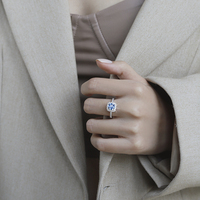 Bague de fiançailles pour femme en argent sterling S925, style minimaliste intellectuel, avec moissanite bleue VVS1 de 0,5 et 1 carat