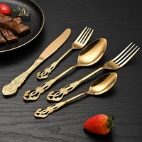 Ensemble de couverts en acier inoxydable doré, couteau, fourchette, cuillère, vaisselle de luxe pour banquet de mariage, poli miroir, couverts occidentaux