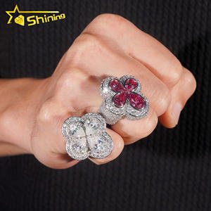 Anello da <span class=keywords><strong>Uomo</strong></span> Hip Hop con Quadrifoglio in <span class=keywords><strong>Argento</strong></span> <span class=keywords><strong>925</strong></span> Placcato Oro, Certificato GRA, Alta Qualità, Gioielleria Fine con Moissanite - Product Image 6