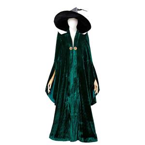 Costume de cosplay de la professeur Minerva <span class=keywords><strong>McGonagall</strong></span> pour Halloween et le carnaval, robe en velours vert, cape RMOV-003 - Product Image 1