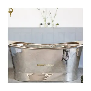 Hotel luxury style interior copper bathtub silver color finish metal bathroom bathtub mirror polished stainless steel bathtu