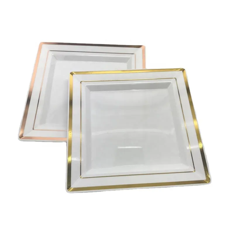 Wedding Dinner Plate Disposable Plastic Gold Square Dinner Plates Classic Wedding Party Plates