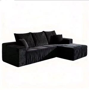 Canapé-lit modulaire en tissu moderne en forme de L, trois places, avec dossier rigide et accoudoirs carrés, idéal pour appartements, hôtels et salons. - Product Image 2