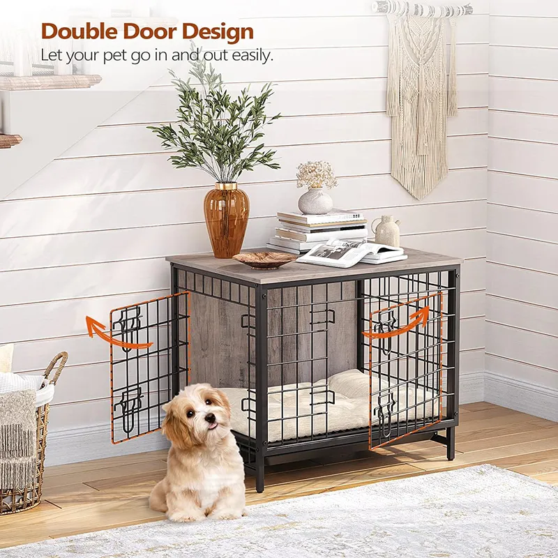 Wholesale Large Dog Cage Big Dog Kennel With Wooden Top With 3 Doors Open For Dogs
