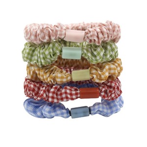 Chouchous à tête <span class=keywords><strong>plate</strong></span> imprimé à carreaux petit intestin bandeau pour cheveux fait à la main bandeau pour cheveux doux étiquette personnalisée emballage - Product Image 2