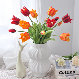 Ramo de Tulipanes Artificiales de Goma Suave, Blanco, Rosa y Amarillo, Decoración para el Hogar, Accesorios para Fotografía - Product Image 2
