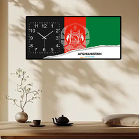 Drapeau afghan en fond intégral avec horloge - Art en porcelaine cristalline dans un cadre en aluminium pour décoration murale de la maison