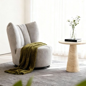 Modern Minimalist <b>Swivel</b> Lounge Chair Dark Blue Fabric Recliner Chair For Living Room Balcony Relaxation - Product Image 3