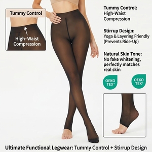 LaJourdin Fake Translucent <strong>Thermal</strong> Thick <strong>Leggings</strong> Winter Warm Fleece Lined Plaid Stirrup Yoga Pants Tight Nude Effect Tummy - Product Image 3