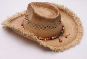 Sombrero de Vaquera de Rafia Vintage de Verano para Niña con Borde Deshilachado - Product Image 2