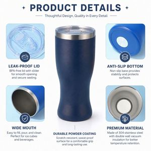 Custom Logo 15oz Curved Double Wall <b>Vacuum</b> Insulated Powder Coated Stainless Steel Beer Pint Cup Tumbler with Lid for Outdoor - Product Image 4