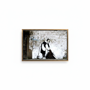 Banksy Graffiti Woman Canvas: Modern Wall Decor Printed Artwork,GOLD <b>FRAMED</b> CANVAS - Product Image 2