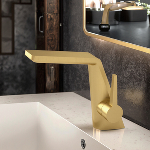 Bird Shape Brushed Gold Brass Basin Mixer Faucet Brushed Surface for Bathroom Hotel Villa School Living Room Washbasin - Product Image 1
