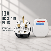 Prise industrielle auto-câblante 13A à trois broches carrées de type britannique (norme UK) en ABS/PC avec fusible, cordon d'alimentation 110-220V