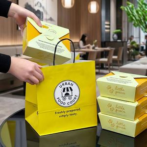 Custom Printed Logo Eco-Friendly Recyclable Biodegradable Kraft Paper <b>Bags</b> for Asian British Cusine Fish and Chips Packaging - Product Image 1
