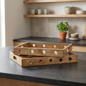Plateaux de petit-déjeuner rectangulaires en bois faits à la main, écologiques, à motifs floraux et animaliers, en deux parties, avec revêtement poudré, compatibles lave-vaisselle et micro-ondes - Product Image 1