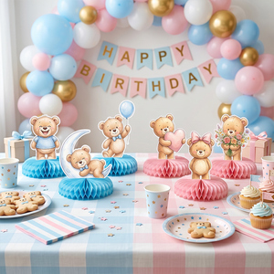 Décoration <span class=keywords><strong>de</strong></span> <span class=keywords><strong>table</strong></span> en papier nid d'abeille Ours mignon, écologique, réutilisable, pliable, pour fête prénatale, anniversaire, garçon ou fille - Product Image 3