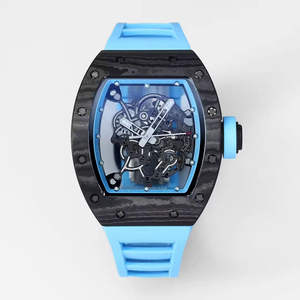 Reloj mecánico de lujo para hombre de alta gama 2025, en forma de barril, esqueleto de fibra de carbono, reloj mecánico con correa roja - Product Image 4