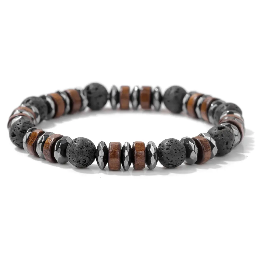 Fashion and high-quality natural black matte stone patchwork coconut shell wood bead bracelet for men