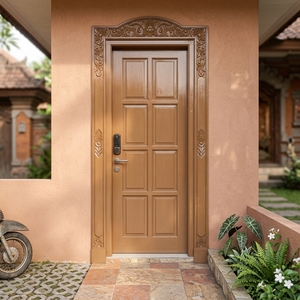 Esta puerta de entrada frontal de estilo americano con múltiples paneles cuenta con una cerradura inteligente para mayor seguridad y un elegante marco decorativo. - Product Image 4