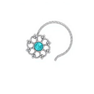 Indian Mores 925 <b>Sterling</b> <b>Silver</b> Natural Turquoise Round <b>Nose</b> Pin Cup Setting Stud Petite Boutique Jewelry for Women Girls - Product Image 1