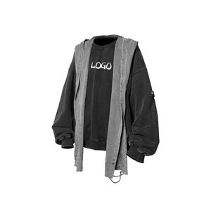 Wholesale Custom Flannel <b>Scarf</b> Turban Double Hood Vintage Acid Wash Distressed Hoodie Men - Product Image 2