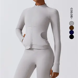 2023 새로운 더블 지퍼 패션 피트니스 재킷 요가 스포츠 코트 스레드 탑 지퍼 업 슬리브 스포츠 재킷