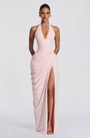 Robe longue élégante moulante à taille empire avec fente froncée pour soirées