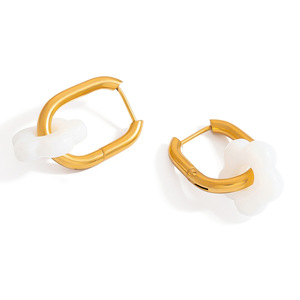 Pendientes de aro con forma de flor, colgante colorido de acero inoxidable para mujer, joyería de moda EH11829A - Product Image 5