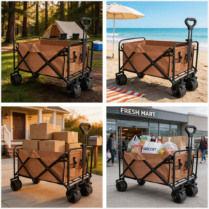 Heavy Duty Folding Wagon 200L Large Capacity Camping Cart Deepened Frame Utility <b>Trolley</b> with All-Terrain Wheels - Product Image 4