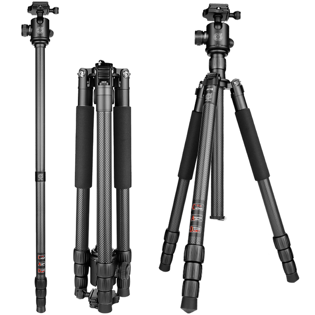 QZSD Q868C Carbon Fiber Tripod 160CM with Stabilizing Ball Head, Travel Photography Camera Stand