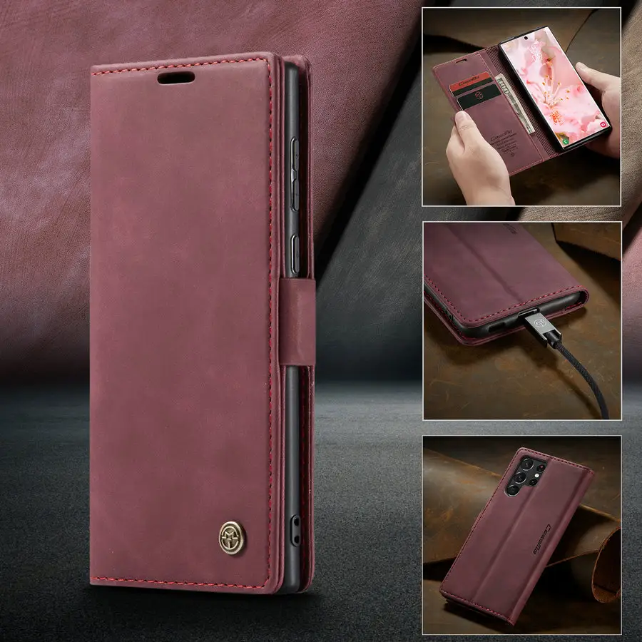 CaseMe casing dompet untuk Samsung Galaxy S23 Ultra, casing lipat portabel bahan kulit TPU, penutup dompet Flip untuk ponsel Samsung S23 ultra S22