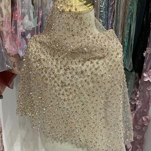 샴페인 골드 스파클링 라인 석 크리스탈 반짝이 얇은 명주 그물 패브릭 나일론 메쉬 이브닝 가운 신부 드레스 무대 의상 - Product Image 1