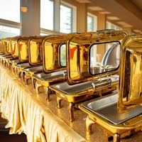 XINGPAI Réchaud rectangulaire doré de luxe en acier inoxydable pour hôtels et restaurants, chauffe-plats de buffet