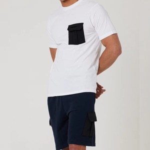 Conjunto de pantalón corto y camiseta de verano, transpirable, de algodón, tejido, con logo personalizado, efecto acid wash, conjunto de 2 piezas. - Product Image 6