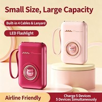 Mini batterie externe portable mignonne de dessin animé avec cordon assorti, joli ornement, petite batterie externe pour téléphone