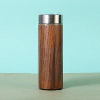 Botol Termos Bambu Custom 450ml, Mug Stainless Steel dengan Tutup Bambu LED, Botol Air dengan Infuser Teh dan Tutup LED Penunjuk Suhu